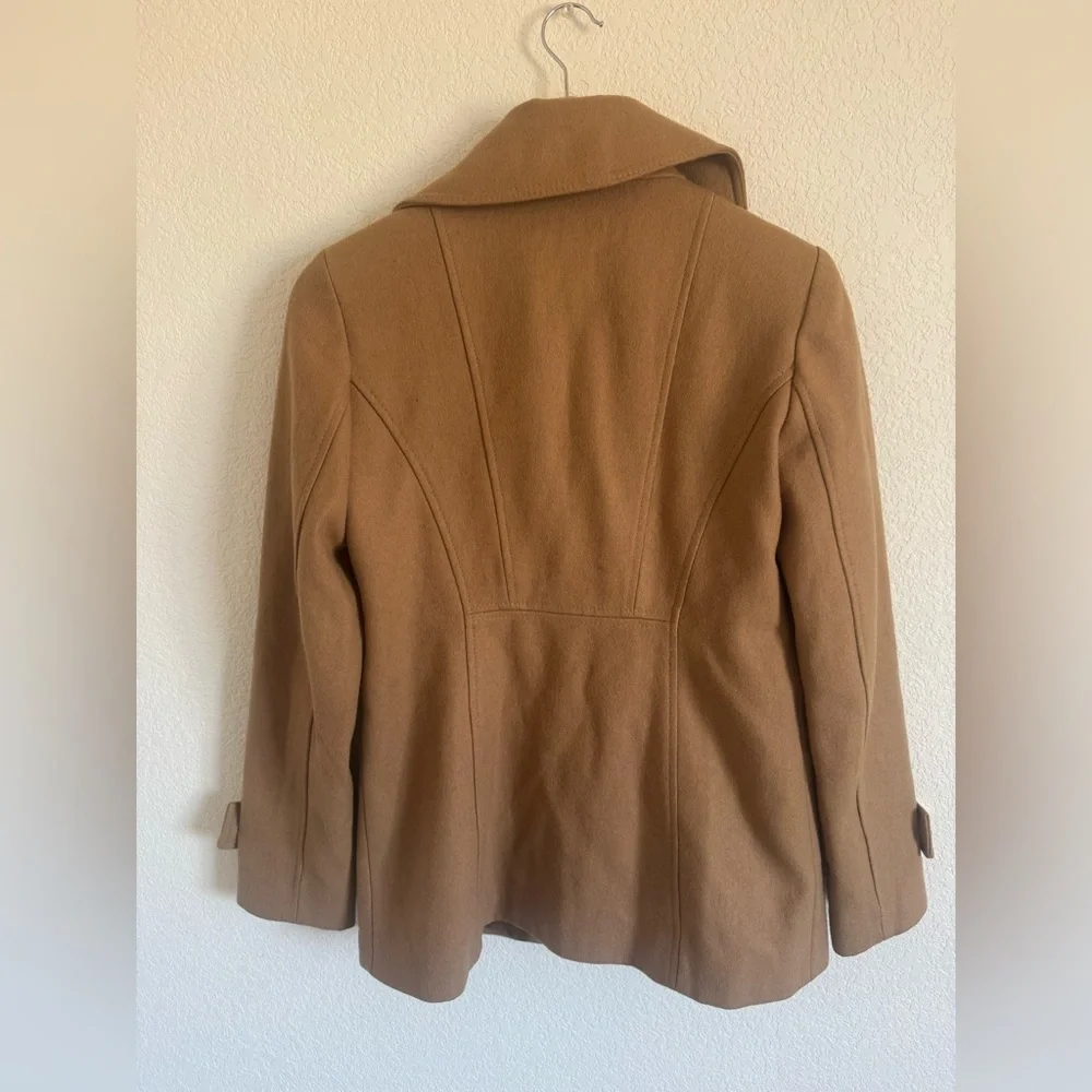 Michael Kors Camel Wool Blend Peacoat Gold Buttons Zip Pocket Coat XS